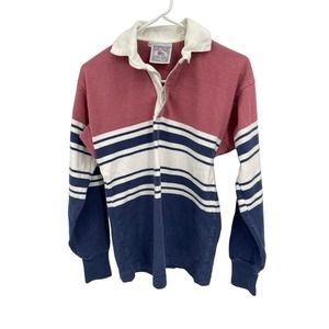 Vintage Land’s End Rugby Shirt Made In USA Striped Cotton Size X-Small